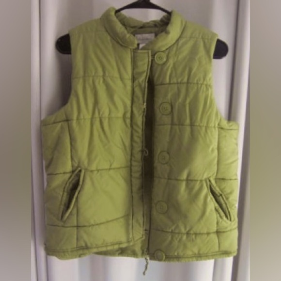 Studio Works Women's Green Puffer Vest, Zippered & Button Down, Pockets; Size LP - Picture 4 of 7